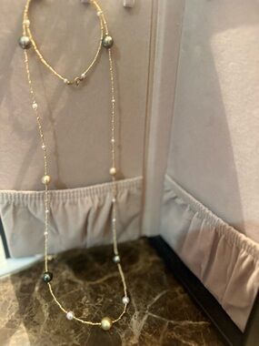Delicate Gold-Tone Pearl Station Long Necklace